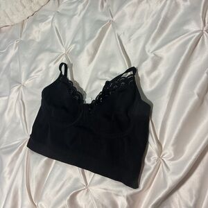 Black Lace Trim Crop Top